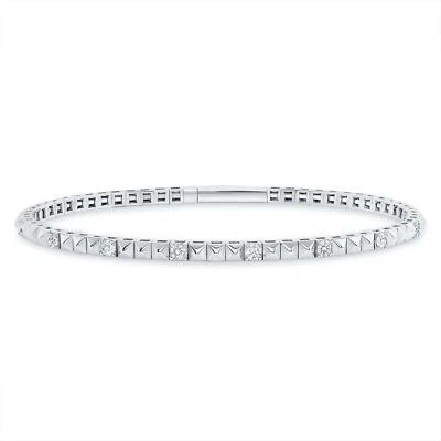 14K WHITE GOLD DIAMOND PYRAMID STUD FLEXIBLE BANGLE BRACELET 0.90CTW - Image 1 of 2