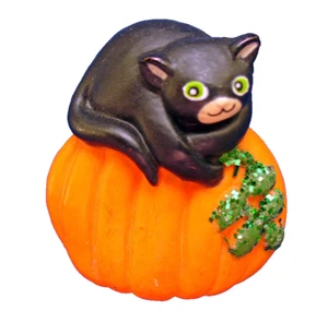 Divertente Mondo PIN Halloween Vintage GATTO NERO GLITTER ZUCCA Spilla Vacanze Anni 80 - Foto 1 di 2