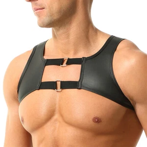 Hombres Cuerpo Pecho Arnés Cinturón Mini Chalecos Imitación Cuero Lencería Prendas para el torso Cortas Ropa de Club - Imagen 1 de 16