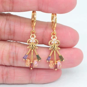 18K Yellow Gold Filled Women Multicoloured Mystic Topaz Bowknot Dangle Earrings - Picture 1 of 1