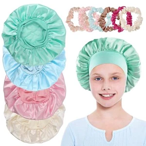 Pack of 4 Kids Satin Turban Elastic Band Night Sleep Hat Soft Bonnet Headwear - Picture 1 of 8