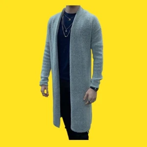 Delicate and Super Soft Full Length Cardigan, Wooly and Stretchy, Light Grey, L - Picture 1 of 4