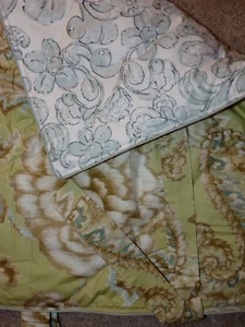 POTTERY BARN FLORAL TOILE REVERSIBLE GREEN/BLUE QUILTED SET OF 2 PILLOW SHAMS - Picture 1 of 4