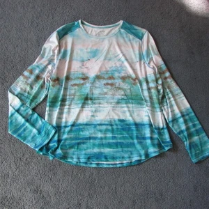 NWOT Silver Bait Fishing Shirt 2X Blue Tropical Stretch Boating Hiking Crew Neck - Picture 1 of 2