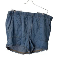 Time and Tru pantaloncino donna più 3XL chambray pull on casual frange orlo tasche - Foto 1 di 4