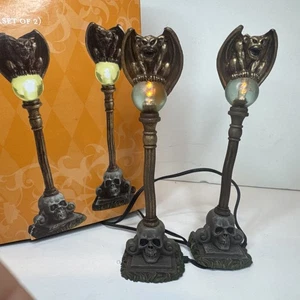 Dept 56 Halloween Village Gargoyle Lamp Posts 4024038 Lighted Set of 2 , 2011 - Picture 1 of 5