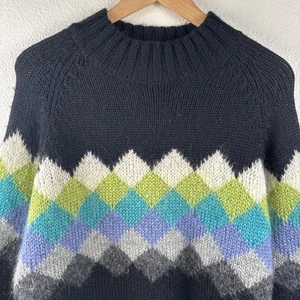 Vintage Talbots Wolle-Mohair-Mischung schwarz Pullover Rautengerippt Stehkragen Damen L - Bild 1 von 10