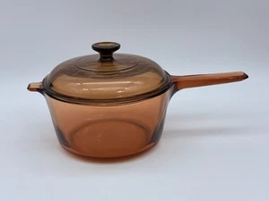 Vintage Amber Vision USA Pyrex Corning Ware 2.5 Liter Quart Sauce Pan Pot w Lid - Picture 1 of 5