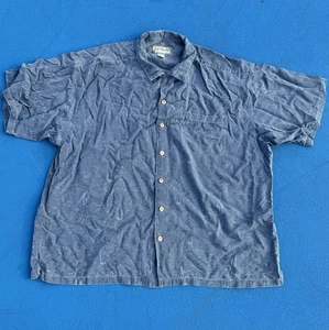 VTG Big Dogs Resort Wear Shirt 100% Silk Button Up Mens 3XL Hawaiian Pattern Blu - Picture 1 of 18