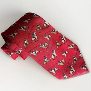 Polo Ralph Lauren Vintage Equestrian Jockey Red Silk Tie Handmade in Italy - Picture 1 of 6
