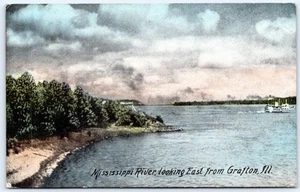 Postal IL Grafton Illinois Mississippi River Looking East Boat ca1912 C122 - Imagen 1 de 2