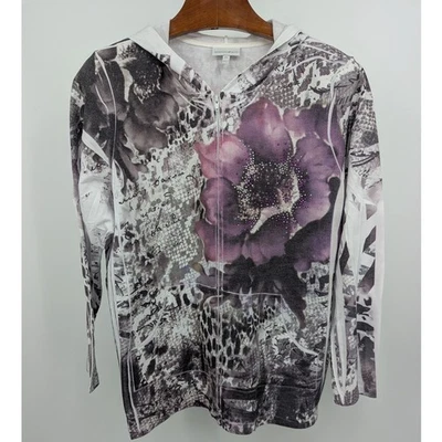 Usado en Excelente Condición Blanco y Púrpura Deslumbrante Cremallera Completa Floral Moda Insecto Sudadera con Capucha Talla 2X Foto 1 de 4