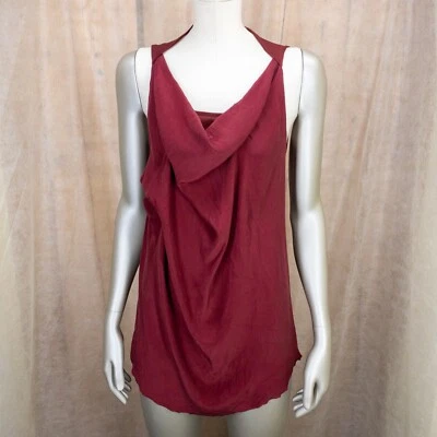 Blusa Dondup Sin Mangas Seda Acanalada Capucha Cuello Dobladillo Redondo Borgoña Rojo Mujer M Foto 1 de 4