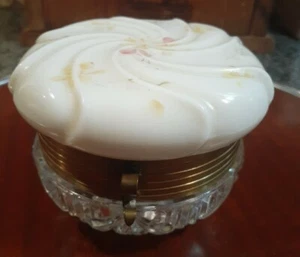 SELTENE ANTIKE BRILLANTSCHLIFF GLAS C. F. MONROE/WAVECREST MESSING BAND KOMMODE BOX - Bild 1 von 12