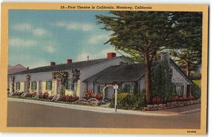 Erstes Theater in Kalifornien, Moneeterey CA - 1944 Teich Leinen Postkarte - Bild 1 von 2