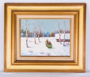 Voldemars Skulte Framed Oil Painting, "Ziemas Cels" (Winter Travels), Latvian - Picture 1 of 7