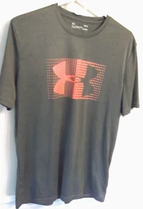 Under Armour Gray Loose Fit Heat Gear  Orange Logo  Polyester T Shirt Size M EUC - Picture 1 of 5