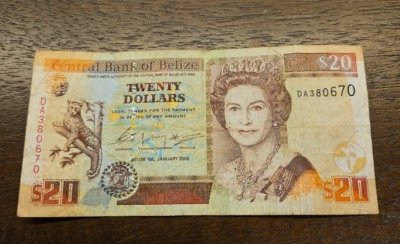 Central Bank of Belize Twenty Dollar Bill 2003 Circulated - Image 1 of 2