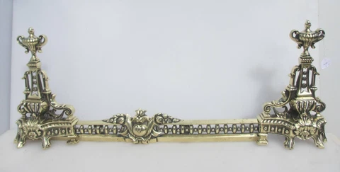 Antique Brass Fire Front Fender Kerb Gilt Leaf French Rococo Victorian Baroque Cover
