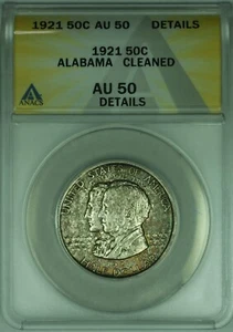 1921 Alabama Commemorative Silver Half Dollar Coin ANACS AU-50 Details-Cleaned - Picture 1 of 2