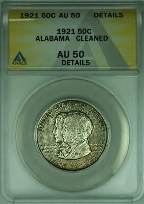 1921 Alabama Commemorative Silver Half Dollar Coin ANACS AU-50 Details-Cleaned - Image 1 of 2