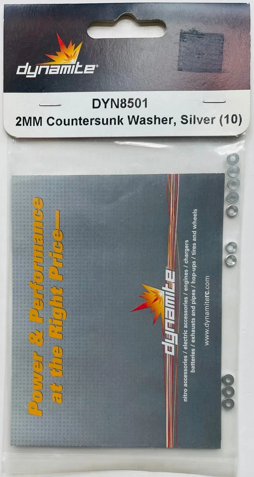 Dynamite 2mm Silver Countersunk Washers (10) DYN8501 - Image 1 of 1