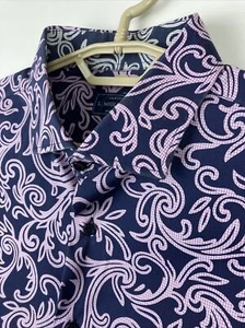 Sartoria L. Migliaccio Mens 17.5/44 Blue Paisley Long Sleeve Italian Dress Shirt - Picture 1 of 11