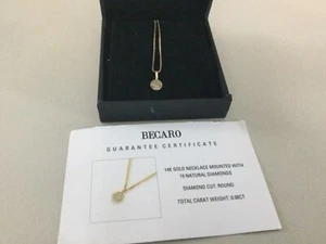 Becaro 14k Gelbgold 0,08 ct / 19 Diamant runder Anhänger Halskette Israel - Bild 1 von 10
