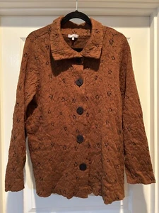 Habitat Damen große Knopfleiste Strick Shirt braun Kragen Langarm künstlerisch - Bild 1 von 5