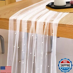 Pearl Table Runner Wedding Table Runner 30x120 Inches lace Tulle Fabric Table - Picture 1 of 5