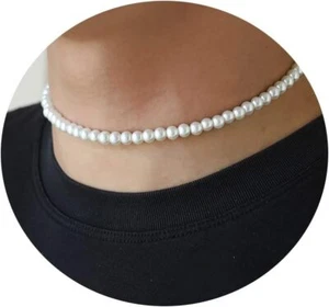 Pearl Necklace for Men,Mens Pearl Necklace,6mm Pearl Bead Choker Necklaces Jewel - Picture 1 of 6