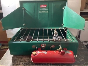 Vintage Coleman 413G 2-Burner Camp Stove Red Fuel Tank ~ Untested - Picture 1 of 16
