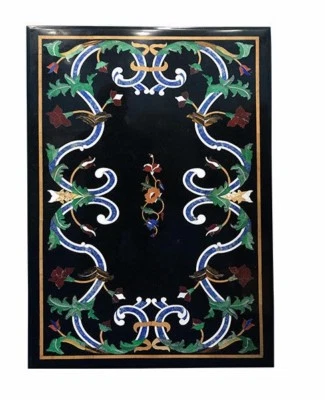 36" x 24" Semi Precious Stones Inlay Handmade Work Marble Table Top - Image 1 of 2