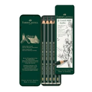 5 Piece Quality Castell 9000 Jumbo Graphite Pencils in a Tin Including HB 2B ... - Picture 1 of 6
