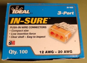 IDEAL In-Sure 100-Pack 12 AWG to 20 AWG Wire Orange Push-In Wire Connectors - Picture 1 of 3