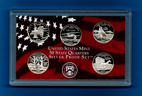 2001 Silver Proof State Quarter Set -5 Quarters- NO BOX Cover