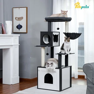 PETEPELA Cat Tree Tower Scratching Post Cat Washroom Litter Box Enclosure House - Picture 1 of 26