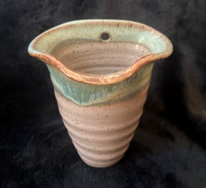 Signed "GARNETT" Studio Art Potter Wall Pocket..Tan/Teal/Brown....MUST SEE! - Picture 1 of 5