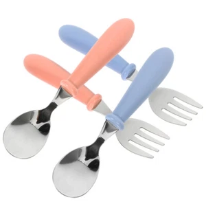 4Pcs Toddlers Tableware Stainless Steel Reusable Spoon and Fork Eating - Picture 1 of 12