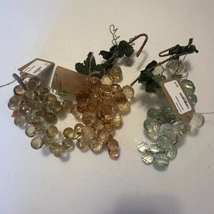 Set/3 Amber, Green, Yellow, Plastic Lucite Faceted Jeweled Grape Clusters Leaves - Picture 1 of 9