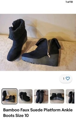 BAMBOO Faux Suede Black Ankle Booties Size 10 - Image 1 of 4