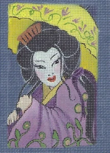Needlepoint Canvas JRM Geisha Asian Kimono Gold Flowers OOP RARE 16 Mesh - Bild 1 von 2