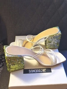 JACQUEMUS LADIES LES MULES ESTELLO WHITE GREEN LEATHER SANDALS SIZE EU40/ UK 7 - Picture 1 of 10