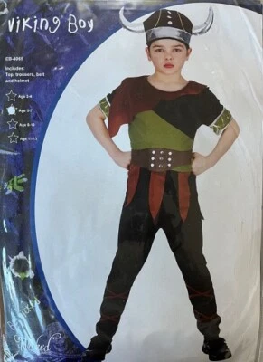 Niños Vikingo Disfraz Guerrero Sajón Libro Histórico Día Elegante Vestido Mediano 5 - 7 Foto 1 de 2
