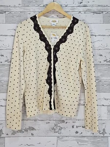 Talbots Vintage Womens Polka Dot Cardigan Large Silk Blend Lace Detail V Neck - Picture 1 of 8