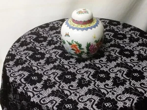 Tovaglia frange pizzo nero 60" rotonda sala da pranzo camera da letto soggiorno topper - Foto 1 di 7