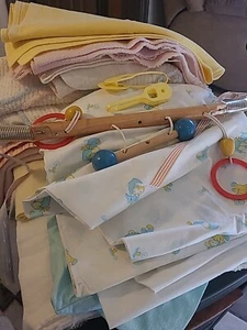 Lot Of Baby Bed 3 Crib Sheets 9 Blankets 1 bed Toy Vintage Chenille - Picture 1 of 12