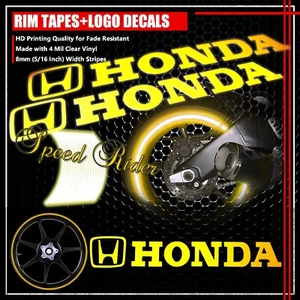 YELLOW REFLECTIVE RIM TAPE CAR BIKE WHEEL STRIPE+HONDA LOGO+LETTER DECAL 16-18 - Picture 1 of 11