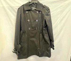 GUESS Black Trench Coat Zipper Front Lined Size Large - Picture 1 of 4
