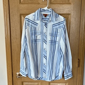 Guess Mens Blue White Pearl Snap Long Sleeve Shirt Size Small - Picture 1 of 4